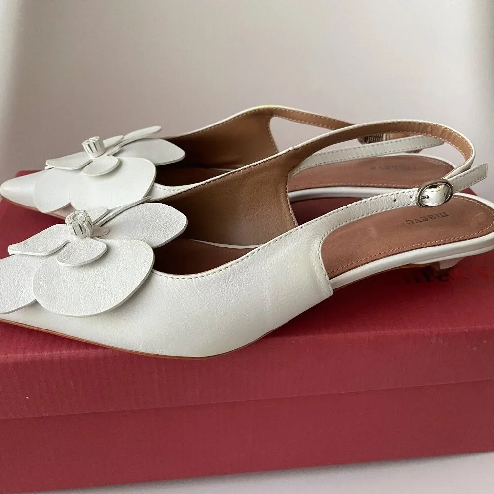 NIB Maeve Floral Slingback Heels Anthropologie Kitten Heel Sandals in White 37 - Picture 8 of 10